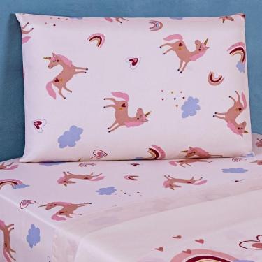 Imagem de Jogo De Cama Lençol Bouti Infantil Kids Solteiro 03 Peças Unicórnio