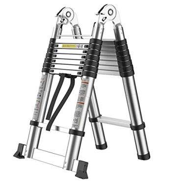 Imagem de Escada de extensão telescópica para escada telescópica multifuncional doméstica 5 pés, retração de botão rápido design protetor de escada de extensão telescópica, capacidade de 136 kg carga máxima (tamanho: 4,9 m)