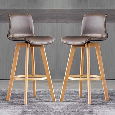Imagem de Banqueta de bar moderna de couro sintético conjunto de 2 bancos giratórios ajustáveis com altura de balcão com pernas de madeira banquetas elegantes para cozinha ilha café da manhã bar sala de jantar
