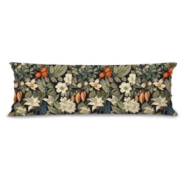 Imagem de Evcprz Capa de almofada de corpo floral botânica vintage 51 x 137, fronha longa natureza cottagecore escuro, decoração de quarto de jardim elegante para sofá de cama