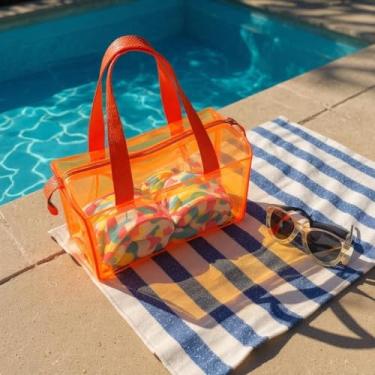 Imagem de Bolsa Transparente PVC para Piscina Natação Balé Academia Escola – Resistente e Impermeável (Toda Laranja)