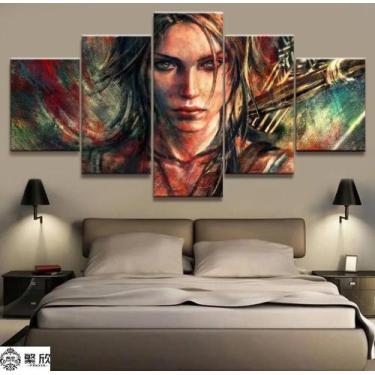 Imagem de Quadro Painel Decorativo Lara Croft Mosaico 5 Pçs - Premium Decoraçoes