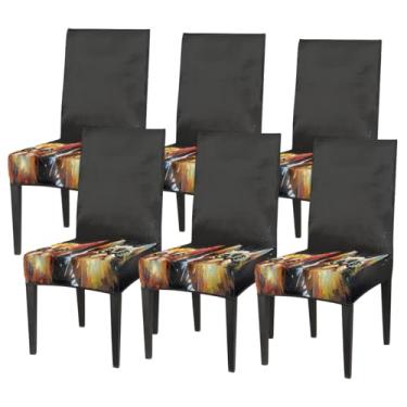Imagem de hongjinglin Conjunto de 6 capas elásticas para cadeira de sala de jantar, capa protetora de assento de cadeira de gato espiando, removível, lavável, para cozinha, casa, hotel, banquete, festa de