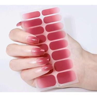 Imagem de Kit Adesivos para Unhas com 4 Modelos. Fácil Aplicação. Cores Róseo Degradê, Marrom Claro Degradê, Vermelho Glitter, Marrom Glitter. Sem gel e Autocolante.