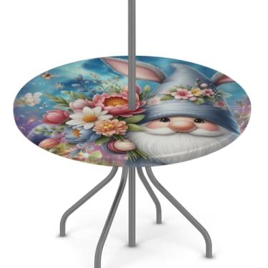 Imagem de hongjinglin Toalha de mesa de Páscoa para uso ao ar livre com orifício para guarda-chuva, toalha de mesa redonda elástica com zíper, impermeável, limpável, para piquenique, festa, pátio, serve para