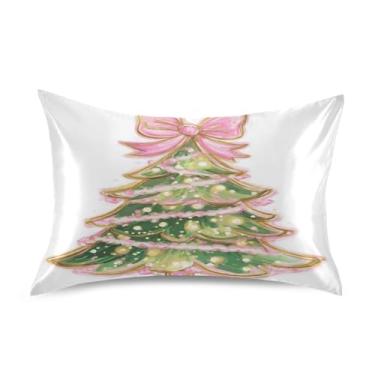 Imagem de ATTX Fronha de almofada de árvore de Natal com laço rosa com fecho de envelope para cabelo e pele, macia, respirável, suave, ambos os lados, capa de almofada de seda refrescante (tamanho padrão 50 x