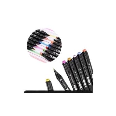 Imagem de Canetinha Ponta Dupla para Colorir Kit de Canetas Escolar Marcador Coloridas Permanente Duas Pontas (12 Cores) Premium