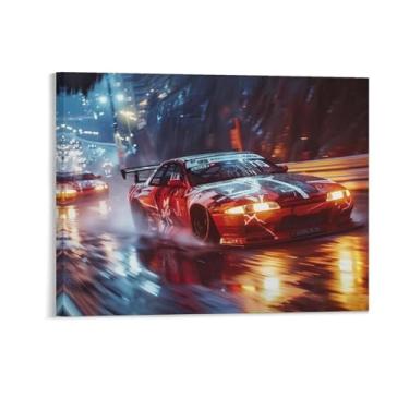Imagem de HouLaiZhe Drift Car S15 Rainy Night Jdm Car Cool Posters Canvas Wall Estética Sala Decoração de Parede Impressões Galeria Sala Decoração de Parede para Quarto Sala de Estar Escritório 16 x 20