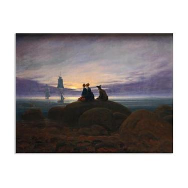 Imagem de ZUJGHSJG Moonrise over the Sea por Caspar David Friedrich Impressões em tela Well Decor The World Classic Art Reproduções de arte grande giclee arte de parede para sala de estar decoração de casa 40 x