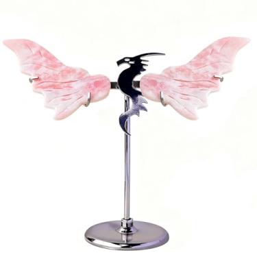 Imagem de RJINGSHI Ornamento de asas de dragão voadoras de cristal, decoração de mesa de ametista, azul e cinza (opala rosa)