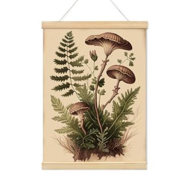 Imagem de TFKFJLF Pôster vintage de arte de parede de cogumelo, decoração de parede botânica de fazenda, decoração de quarto de casa de campo, estética retrô, imagem de cogumelo de planta neutra para cozinha
