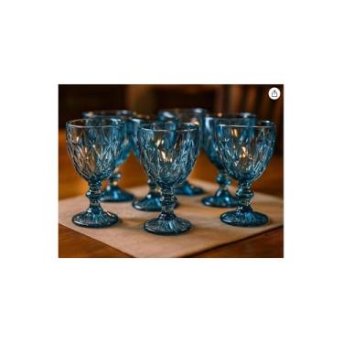 Imagem de Conjunto 6 Taças de Vidro Diamond Gold, 325ml, Acabamento Dourado, Design Diamantado, 17cm Altura