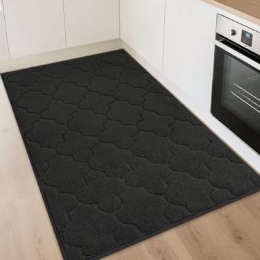 Imagem de COSY HOMEER Tapetes de cozinha 81 cm x 122 cm antiderrapantes laváveis tapetes de cozinha absorventes de chão tapetes macios para cozinha, tapete de pia, entrada, tapete de área, preto