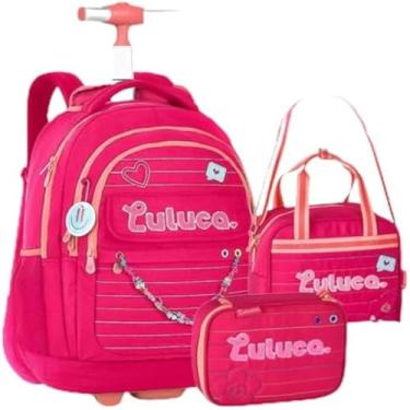 Imagem de Kit Mochila Lancheira e Estojo Escolar da Luluca com Rodinha e Alca de Costas - Rosa