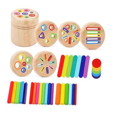 Imagem de YIJU Brinquedo de viagem com cilindros de madeira para de cores e formas, ideal para crianças de 2 a 3 anos, 6 in 1