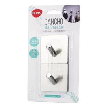 Imagem de Kit 2 Ganchos Parede Inox Quadrado C/ Adesivo Multifuncional - Clink