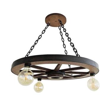 Imagem de Luminária Roda De Carroça 3 Bocal 60 Cm 110/220 V Kit 3 Peça