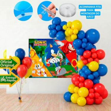 Imagem de Kit festa Sonic Decoração Aniversário Painel + 150 balão - Piffer - ki