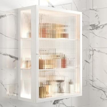 Imagem de Armário de remédios montado na parede, prateleira de armazenamento de cozinha, armário de exibição de vidro, solução de armazenamento aberto para banheiro e sala de estar, organizador de parede que