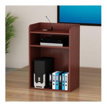 Imagem de Suporte de pódio móvel - Púlpito multifuncional para igrejas, salas de aula e eventos - Teca com rodízios e gavetas - Ideal para conferências e casamentos