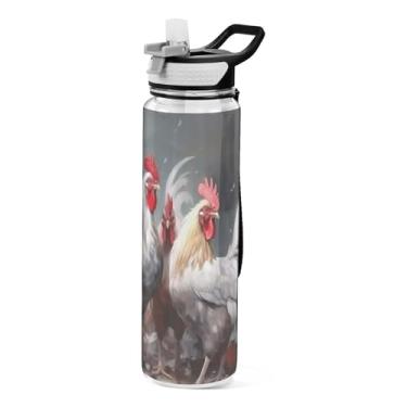 Imagem de Burbuja Garrafa de água Rooster Painting de 940 ml com tampa de palha, à prova de vazamento e livre de BPA para academia, esportes ao ar livre