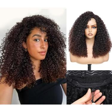 Imagem de Fine Plus Meia peruca cacheada T1B/33 para mulheres negras, peruca 3 em 1 sem cola (faixa de cabeça/rabo de cavalo/cachos inteiros) 45,7 cm de cabelo sintético proteico com sensação de cabelo humano