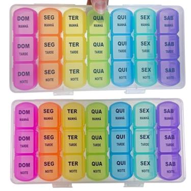 Imagem de Organizador Remédios Semanal 21 Divisórias Grandes Porta Medicamento 3 Doses Diárias Comprimidos (1, Colorido)