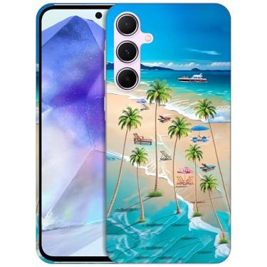 Imagem de GlamCase Capa para Samsung Galaxy A55 5G, Samsung A55 - Design de praia com palmeiras fofas impressas, fina e elegante, plástico rígido de encaixe, capa protetora para telefone traseira/capa para