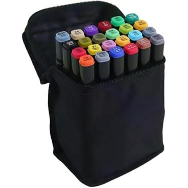 Imagem de Canetas Marcadoras Profissionais Ponta Dupla para Colorir e Desenho – Conjunto com 24 Cores Vivas, Secagem Rápida, Tampas Codificadas, Estojo Portátil para Artistas e Estudantes.