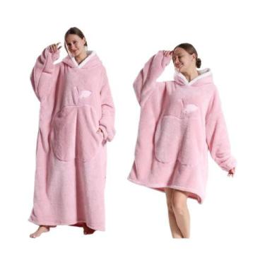 Imagem de Cobertor De Flanela Oversized Com Mangas, Moletom Com Capuz Para Inver