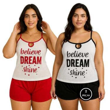 Imagem de Kit 2 Pijama Plus Size Verão Short Curto Blusa de Alça Baby Doll - c11