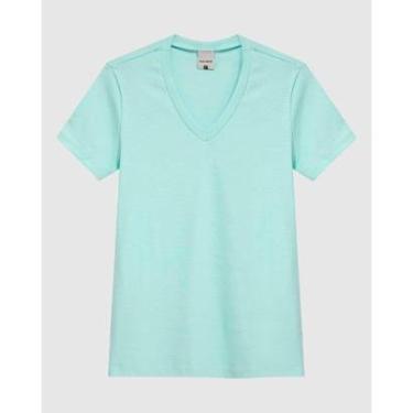 Imagem de Blusa Feminina Decote V Manga Curta Em Malha Algodão Texturizada-Feminino