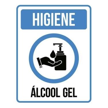 Imagem de Kit 3 Placa Acm Higiene Álcool Gel Ícone Azul 18X23 Branco - Sinalizo