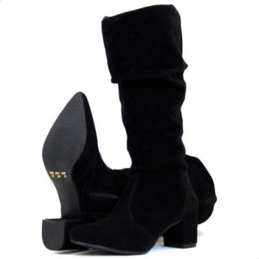 Imagem de Bota Feminina Da Moda Slouchy Couro Camurça Salto Grosso - Lirom, Pret