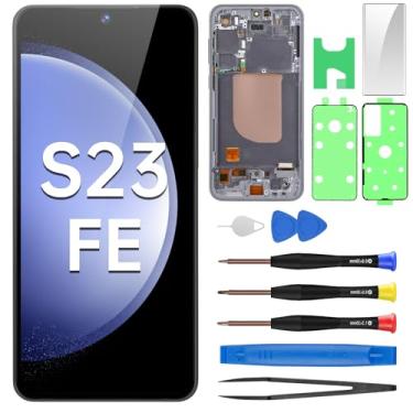Imagem de BESJMYT Para Samsung Galaxy S23 FE AMOLED Screen Replacement OLED Display Touch Digitalizador Montagem completa com moldura de grafite e botão lateral Kit de ferramentas de reparo de vidro SM-S711U1