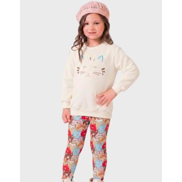 Imagem de Conj Blusão Gatinho Forrado C/Legging Térmica Estampada Quentinha Frio - Menina 1 a 4 anos-Feminino