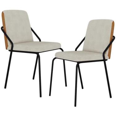 Imagem de Kit 02 Cadeiras Estofada Para Sala Jantar Loft Preto C01 Bouclê Vanill
