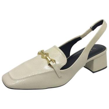 Imagem de Sapato Feminino Slingback Elegante Salto Bloco Chique Bebecê, Aveia, 3