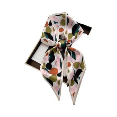 Imagem de Lenço De Seda Longo Com Estampa Floral Para Mulheres, Fita Para Cabelo