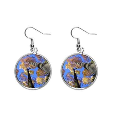 Imagem de Brinco pendente de prata com estampa de folhas vermelhas da ciência Cenário natureza joia feminina