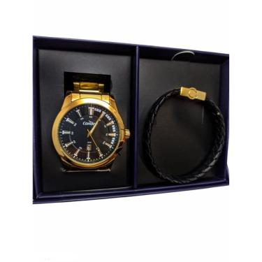 Imagem de Relógio masculino dourado condor speed com pulseira  analógico social inox