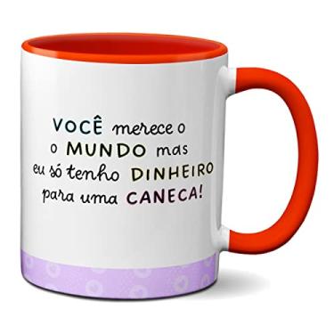 Imagem de Caneca Flork Namorados Mãos Dadas Você Merece O Mundo Mas (Vermelha)