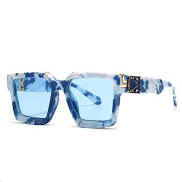 Imagem de Óculos de sol quadrados retrô femininos masculinos óculos de sol superdimensionados óculos de designer de luxo para mulheres vintage tons gafas, azul branco azul, mostrar como picure