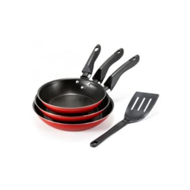 Imagem de Kit 3 Frigideiras Francesa AntiAderente Grande 22 24 26 com Espátula - Vermelho Não Gruda