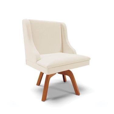 Imagem de Cadeira Linho Grosso Bege Giratória De Madeira