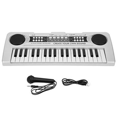 Imagem de Brinquedos de piano com teclado de 37 teclas para crianças, teclado de piano elétrico portátil com microfone e som de 8 instrumentos, brinquedos educativos com teclado eletrônico para iniciantes, meninas, meninos, crianças (prata)