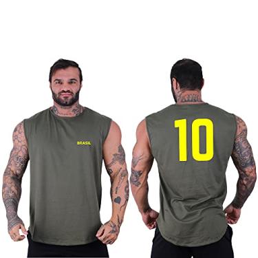 Imagem de Regata Machão Longline Masculina MXD Conceito Sem Manga Camisa 10 Brasil Bandeira Treino Academia Musculação (GG, Opção 05)