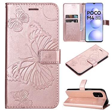 Imagem de Capas de telefone borboleta em relevo compatíveis com Xiaomi Poco M4 5G M5 4G Capa de couro de luxo slots para cartão de visita clipe de carteira à prova de choque (ouro rosa, Xiaomi Poco M4 5G)
