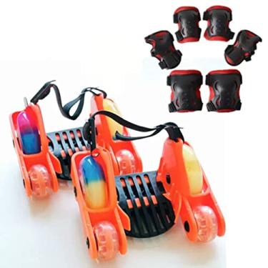 Imagem de Roller Skates PU de quatro rodas com patins Flash, a largura dos patins infantis pode ser ajustada em 6-9 cm, pastilhas de freio removíveis (Color : A2)