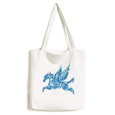 Imagem de Blue Horse Wing Animal Art Grain Tote Canvas Bag Bolsa de compras casual